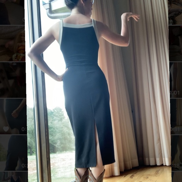 Black square neck column cocktail Dress Size S   the Craft 90’s Reformation vibe - Picture 3 of 5